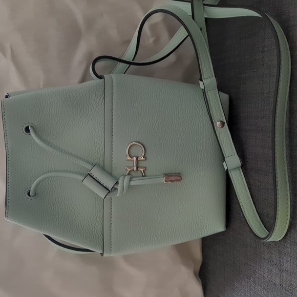 New Ferragamo Gancini Mini Drawstring Leather Bucket Bag - Picture 1 of 7